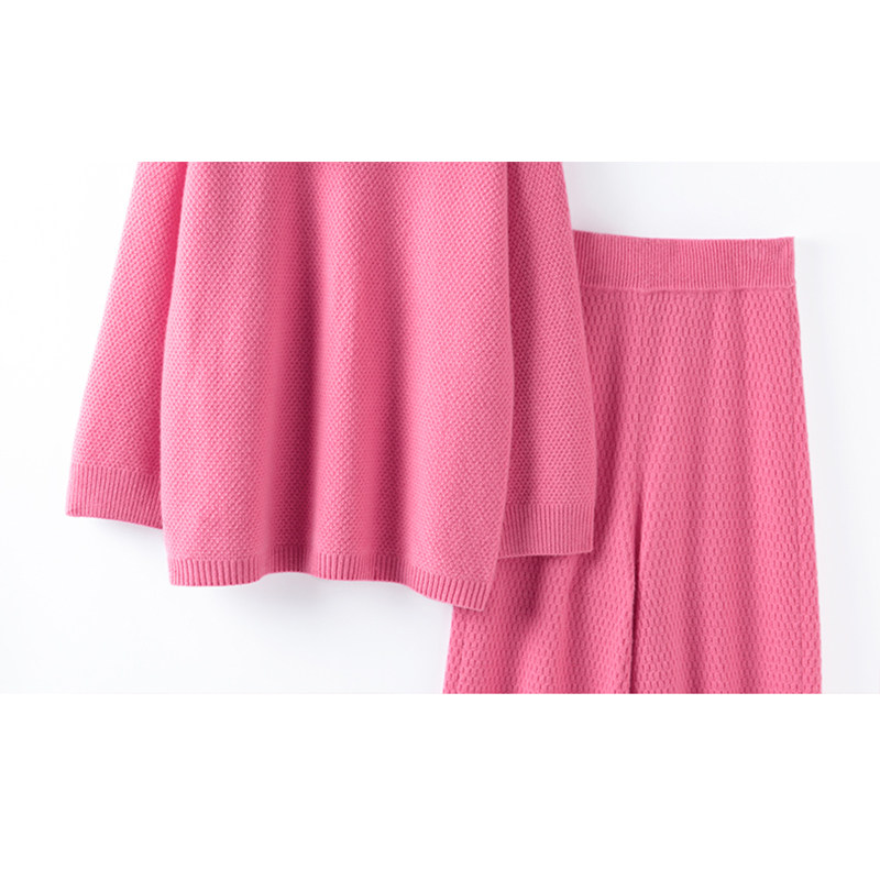 加厚大克重菠萝针绸缎领羊绒衫女一字肩纯羊绒毛衣直筒阔腿裤套装,淘宝优惠券,粉丝福利购,淘宝优惠卷