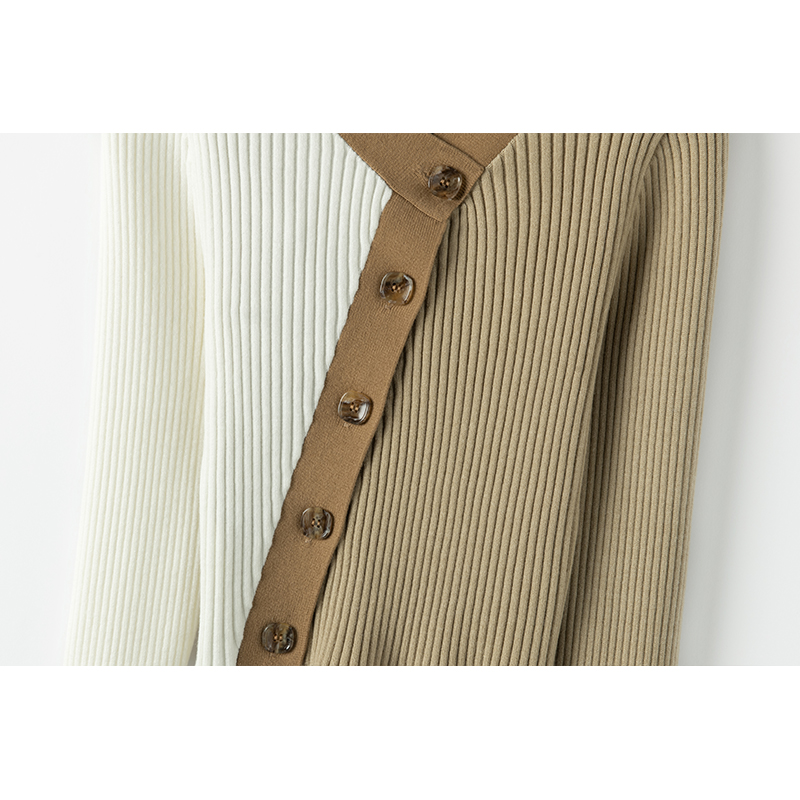 为之倾倒~新款100%纯山羊绒开衫女拼色短款针织外薄款套上衣 - 图1