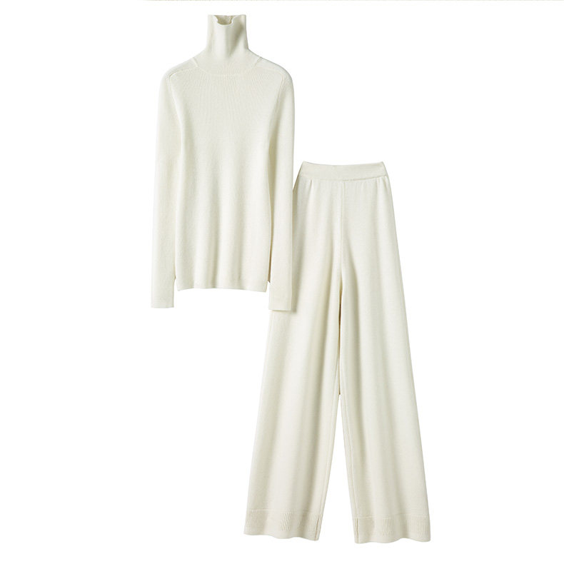 好穿气质到爆！高领羊绒衫女纯羊绒毛衣直筒阔腿裤子白色羊绒套装,淘宝优惠券,粉丝福利购,淘宝优惠卷