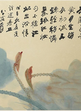 张大千荷花图国画水墨画泼墨字画