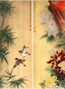四条屏李晓明梅兰竹菊工笔画中