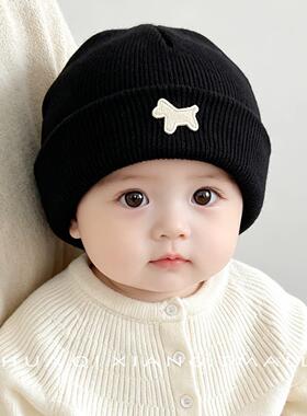 宝宝帽子秋冬季针织保暖套头帽可爱小狗简约百搭婴幼儿防风毛线帽