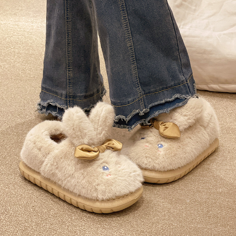 可爱蝴蝶结兔子棉拖鞋女冬季室内居家防滑月子鞋保暖毛绒包跟棉鞋,淘宝优惠券,粉丝福利购,淘宝优惠卷