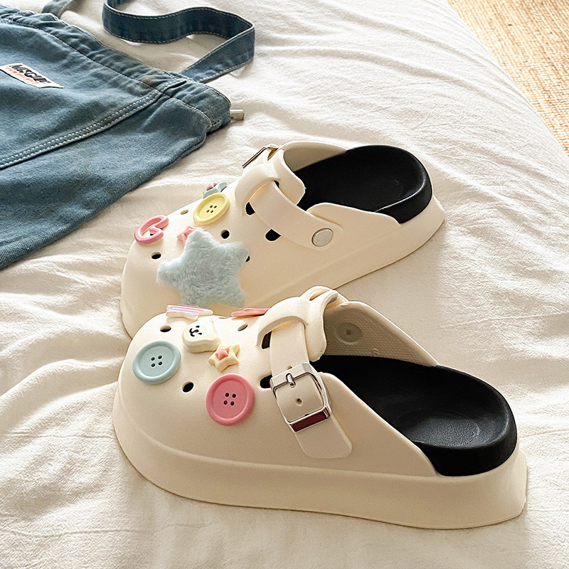 多巴胺厚底洞洞鞋女夏季网红外穿可爱小熊纽扣防滑包头沙滩凉拖鞋,淘宝优惠券,粉丝福利购,淘宝优惠卷