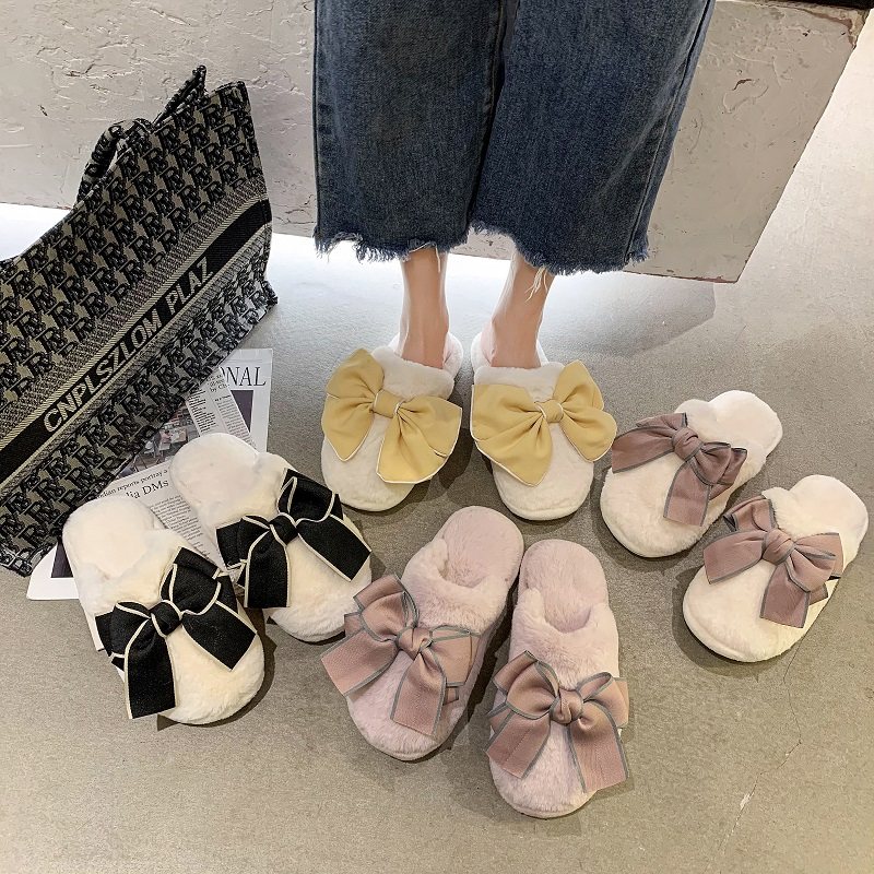 棉拖鞋女冬天可爱蝴蝶结居家用室内保暖防滑卡通毛毛绒拖鞋秋冬季,淘宝优惠券,粉丝福利购,淘宝优惠卷