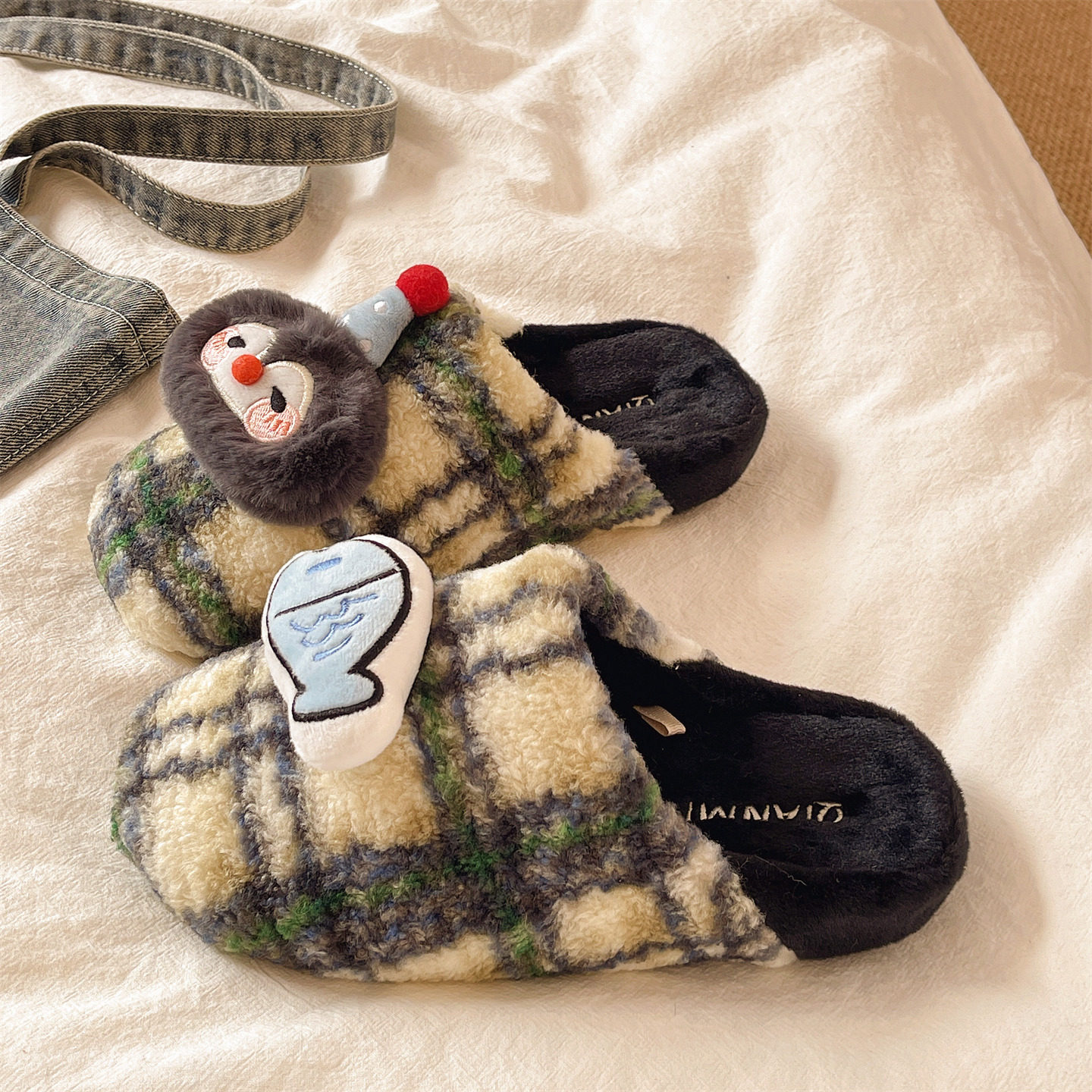 可爱企鹅毛毛拖鞋女冬季居家室内包头厚底防滑毛绒保暖家居棉拖鞋,淘宝优惠券,粉丝福利购,淘宝优惠卷