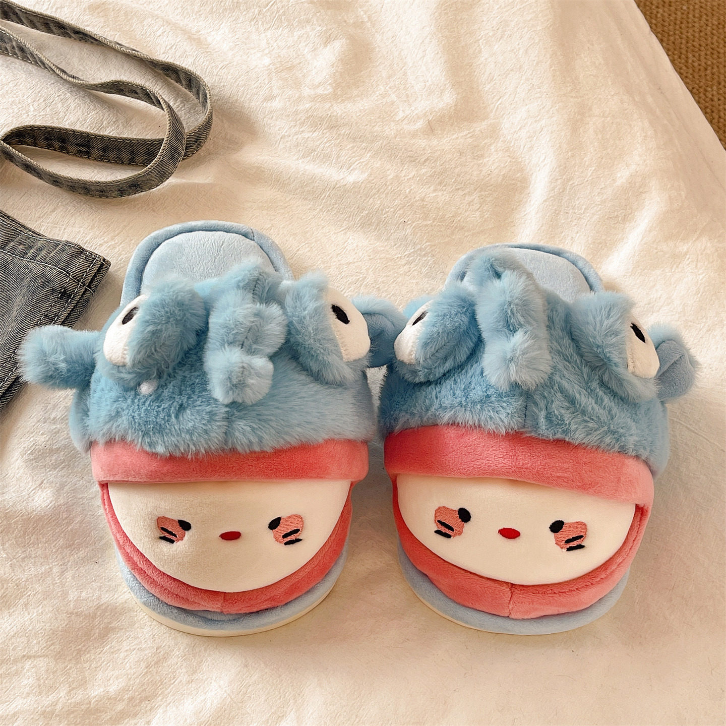 可爱丑鱼小猫棉拖鞋女冬季室内家居防滑软底包头保暖毛绒绒月子鞋,淘宝优惠券,粉丝福利购,淘宝优惠卷