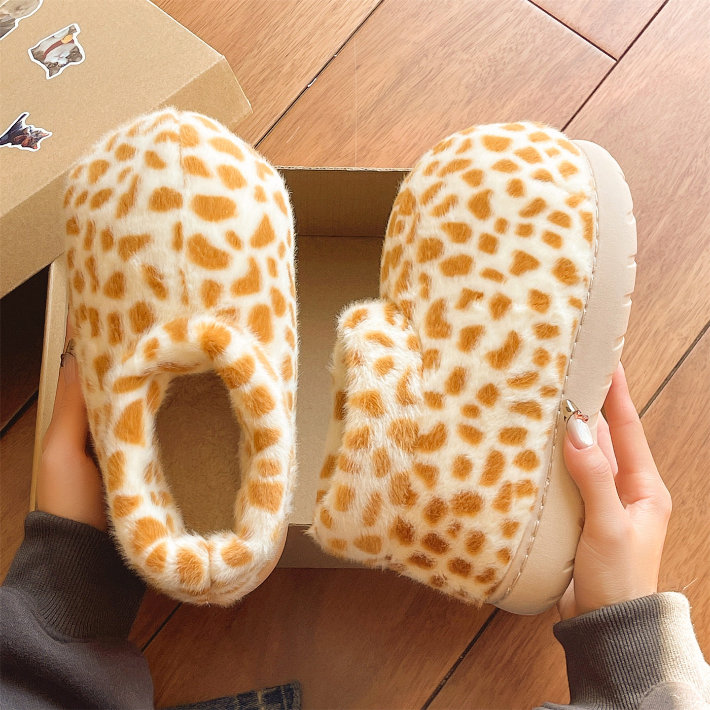 时尚豹纹毛毛棉拖鞋女冬季室内家居加绒保暖高帮包跟月子棉鞋,淘宝优惠券,粉丝福利购,淘宝优惠卷