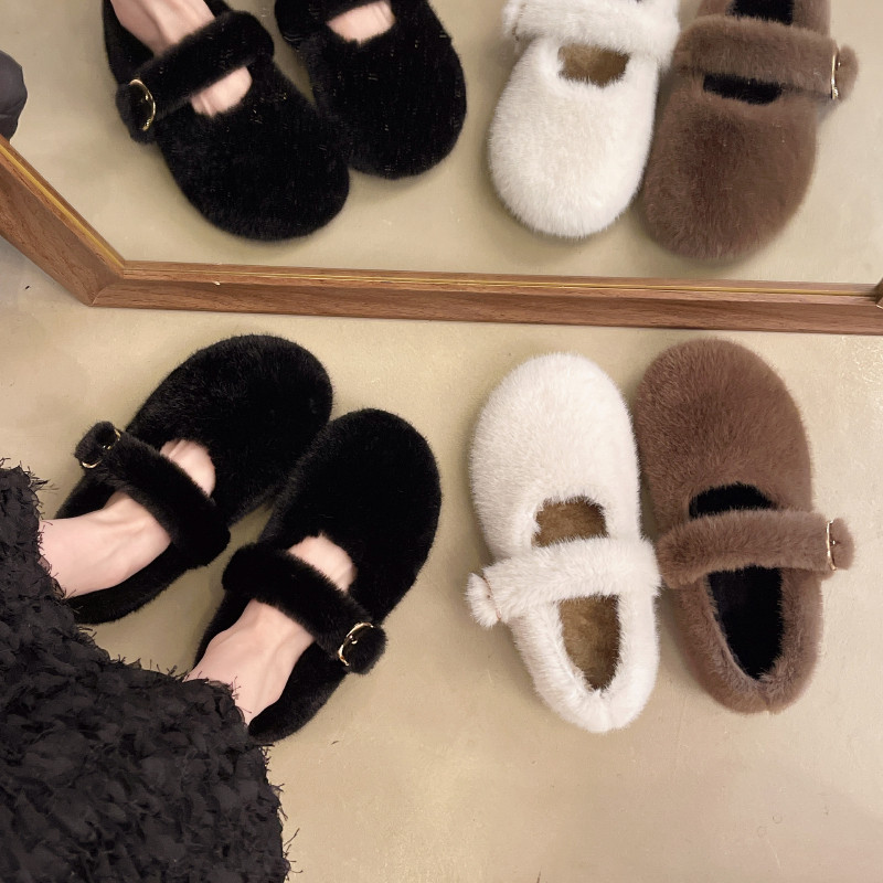 网红毛毛单鞋女2025秋冬新款百搭休闲平底圆头玛丽珍鞋浅口豆豆鞋,淘宝优惠券,粉丝福利购,淘宝优惠卷