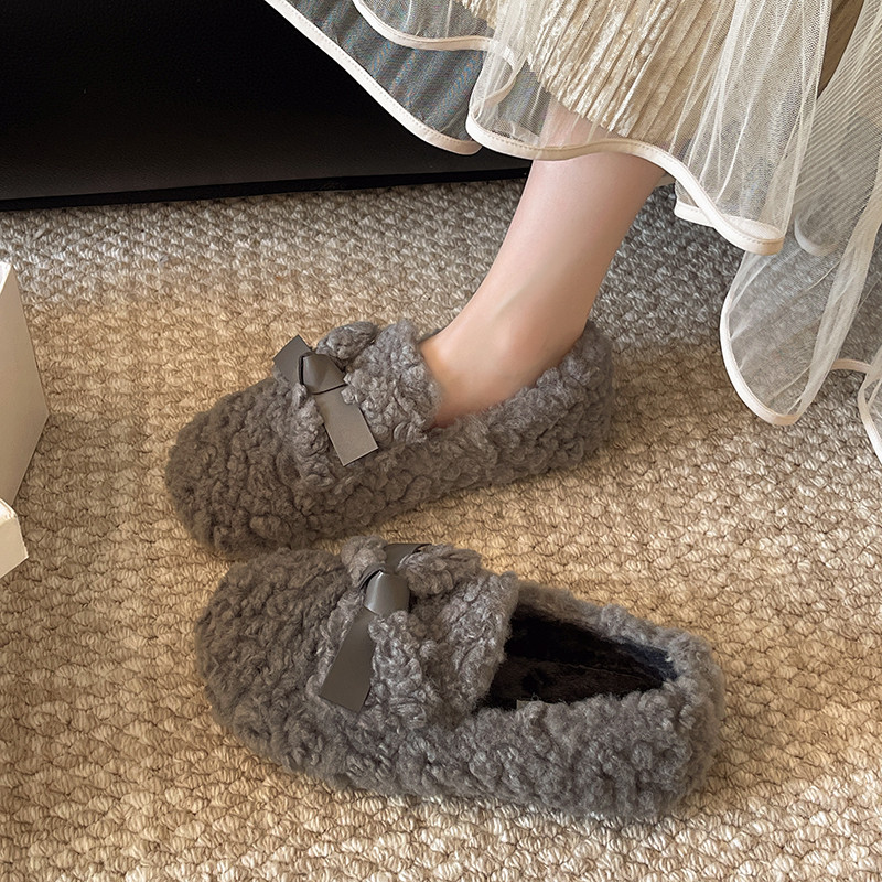 网红毛毛鞋女秋冬款韩版百搭时尚蝴蝶结平底加绒保暖棉鞋豆豆女鞋,淘宝优惠券,粉丝福利购,淘宝优惠卷