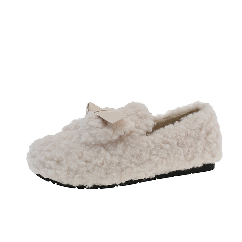 网红毛毛鞋女秋冬款韩版百搭时尚蝴蝶结平底加绒保暖棉鞋豆豆女鞋,淘宝优惠券,粉丝福利购,淘宝优惠卷