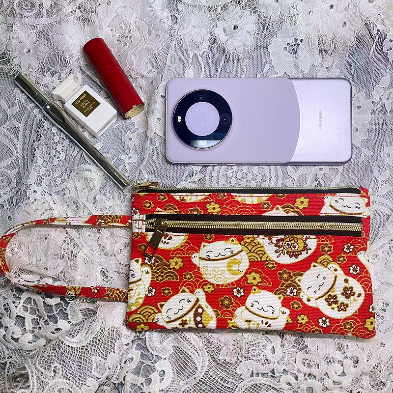 印花帆布钱包零钱包长款长方形手机手拿包百元钞票存折护照收纳袋,淘宝优惠券,粉丝福利购,淘宝优惠卷
