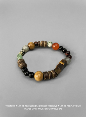 复古黑曜石玛瑙串珠手链男女