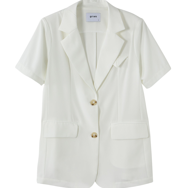 gcrues小西装女夏薄款短袖2024新款韩版宽松白色短款外套气质时尚