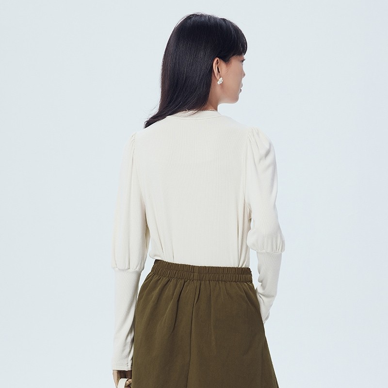 gcrues2025年春新款灯笼袖长袖T恤设计感小众蝙蝠袖针织衫女春秋,淘宝优惠券,粉丝福利购,淘宝优惠卷