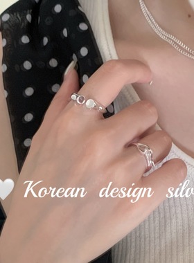 韩系ins风设计感银饰 S925纯银简约素圈竹节开口戒指开口叠戴高级