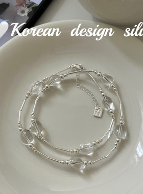 韩国ins风手工设计饰品 S925纯银 精致白水晶项链 气质高级感女
