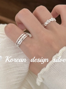韩系东大门小众ins风设计饰品 S925纯银镂空麻花戒指小众高级感女