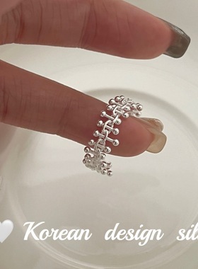 韩系ins风小众设计银饰 S925纯银个性银珠拼接栅栏戒指叠戴高级感