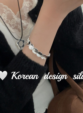 韩国2024年新款ins风手饰品 S925纯银几何光面鳞片手环设计高级感