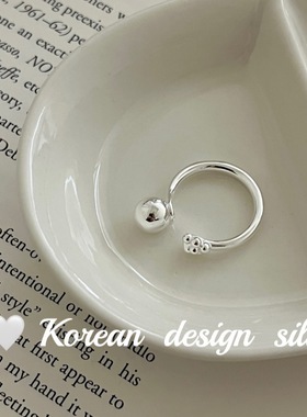 韩国ins博主推荐亮银饰品 S925纯银小众圆球花蕊戒指秋冬新款高级