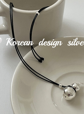 韩国ins风饰品 S925纯银光面葫芦黑色项链女叠戴气质秋冬毛衣链款