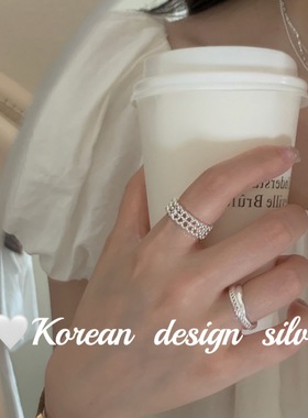 韩版轻奢小众高级感指环 S925纯银ins风三层珠珠拼接戒指气质女款