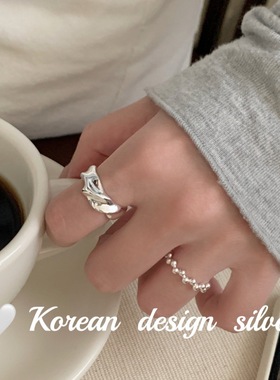 韩版冷淡风简约亮银饰品 925纯银扭扭麻花素圈戒指小众设计高级感