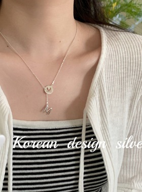 韩国东大门小众设计饰品 S925纯银M字母可调节项链个性简约ins风