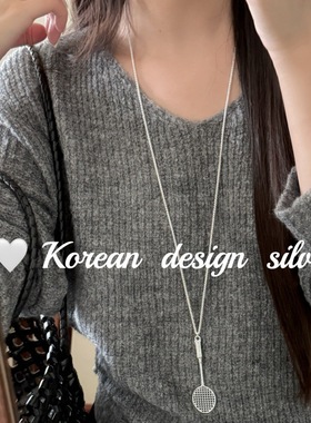 韩系个性小众设计毛衣链 S925纯银简约羽毛球拍长项链高级感ins风