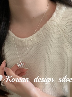 韩国东大门ins风小众设计感银饰 S925纯银镂空扇形珠珠项链高级感