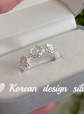 韩系秋冬新款轻奢设计感银饰 S925纯银精致花花拼接戒指小众高级