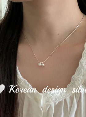 韩系东大门小众设计银饰 S925纯银简约珍珠圆珠项链通勤百搭高级