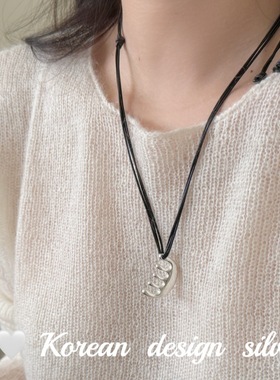 韩系秋冬新款皮绳毛衣链 S925纯银简约皮绳梳子可调节项链高级感