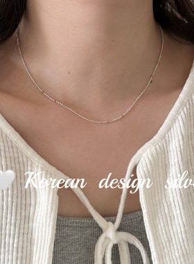 韩版ins风小清新银素链 S925简约纯银蓝紫色滴釉圆珠项高级感叠戴