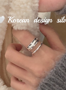 2025年韩国秋冬亮银新款 S925纯银简约双层镂空凸面戒指开口ins风