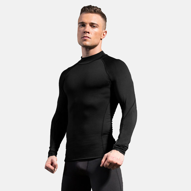 Autumn and winter plus velvet fitness top men's basketball tight training uniform sports running high -elastic high -loading high -collar long sleeve