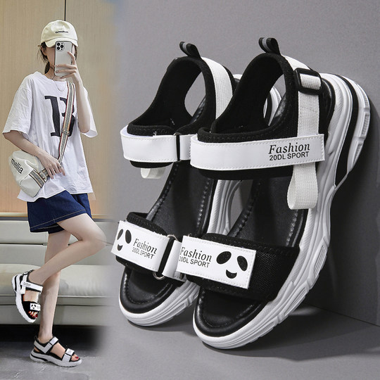 凉鞋女孩2024夏款大童运动凉鞋初中学生外穿软底沙滩鞋大码脚胖宽