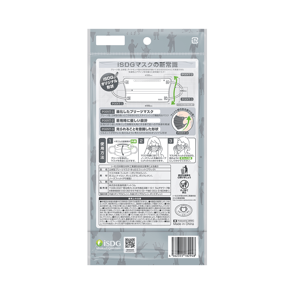 日本ISDG3D立体口罩防尘防雾霾透气不勒耳黑色口罩独立包装7枚/袋 - 图2