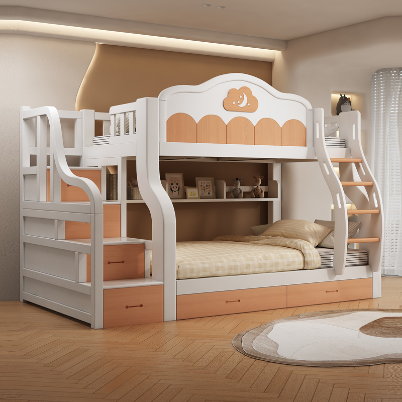 上下床双层床高低床多功能城堡公主子母床实木儿童床上下铺成人床