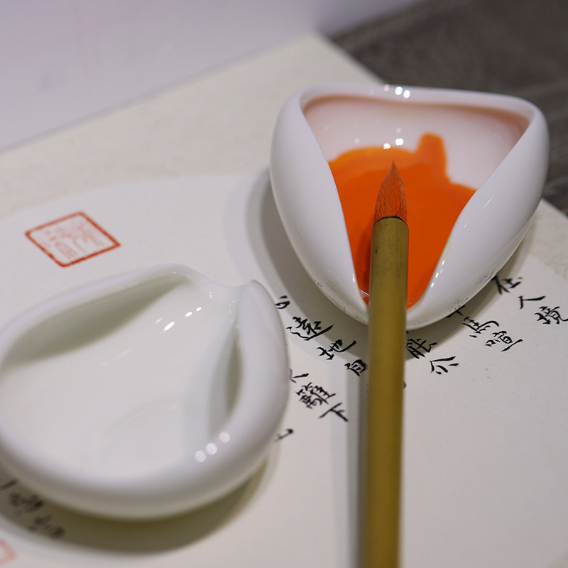 徽轩宣纸白瓷墨碟瓷碟瓷盘墨盘创意书法小楷工笔画盛墨汁用笔掭舔笔用瓷器文房四宝小礼品_虎窝淘