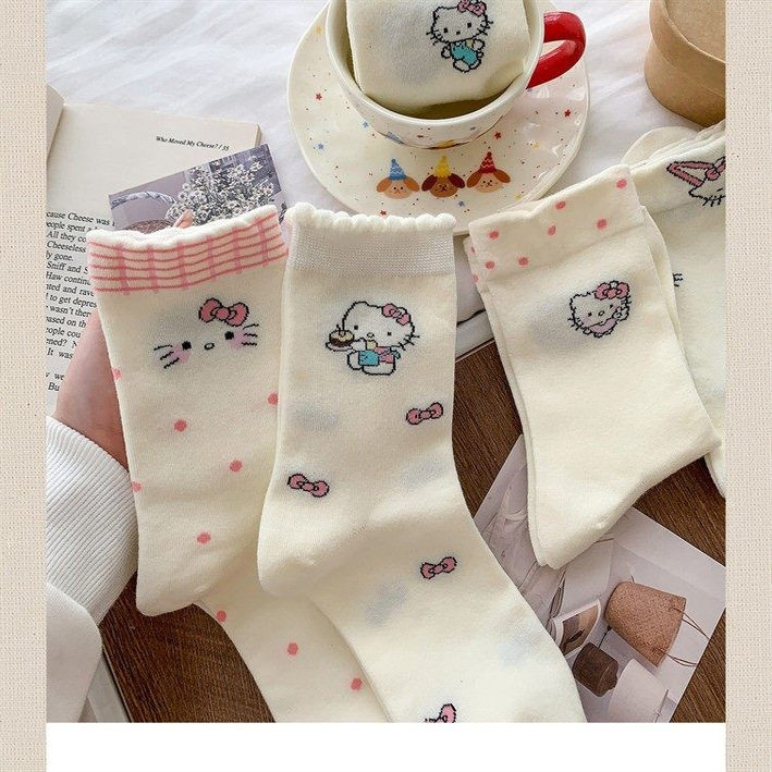 秋冬款猫咪袜子女袜白色长筒袜女ins日系甜美卡通花边百搭长袜,淘宝优惠券,粉丝福利购,淘宝优惠卷