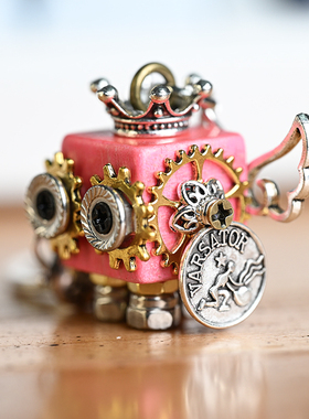 水瓶座手工蒸汽朋克机器人项链坠挂件木质钥匙扣男女生吊坠质感