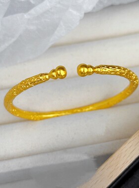 金店同款仿黄金色锤纹葫芦手镯女小众时尚高级感久不掉色手饰批发