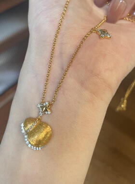 Vintage中古镶钻星芒拉丝葫芦项链复古高级感精致百搭气质锁骨链