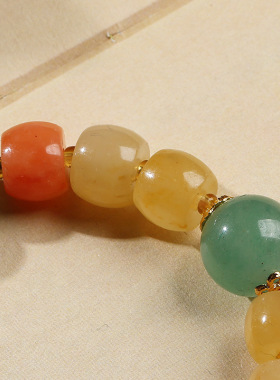 天然新疆金丝玉手链串珠女玉石黄绿桶珠葫芦文玩佛珠手串爆款批发