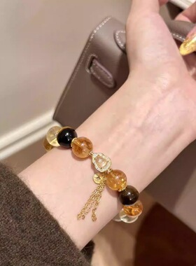 「流金岁月」天然黄水晶黄塔晶虎眼石手串女款转运葫芦手链