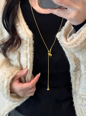 抽拉式光面圆球葫芦长款项链女简约高级感时尚气质百搭颈链毛衣链
