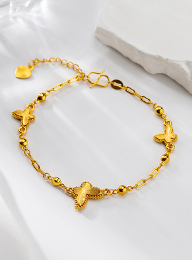 高级感爆闪镭射CNC首饰五福葫芦蝴蝶翩翩手环沙金手链女久不掉色