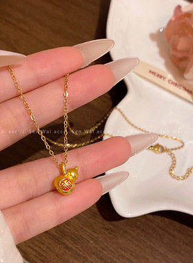 金色福字葫芦吊坠项链女轻奢气质高级感锁骨链气质时尚百搭配饰品